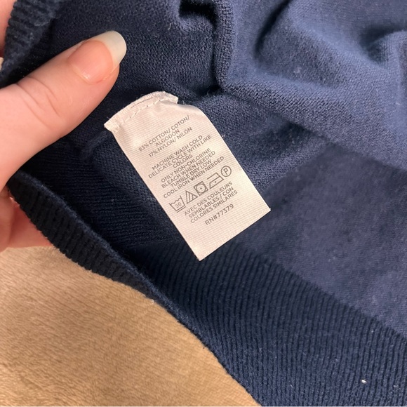 ANN TAYLOR Cotton Navy Blue Crewneck Button Up Lightweight Cardigan - Size L - Picture 9 of 12